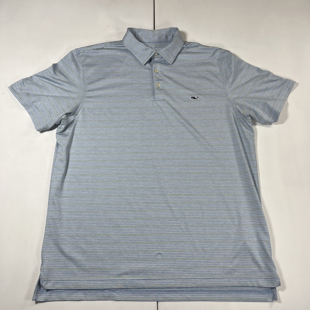Vineyard Vines Performance Polo Mens Large Blue Striped Golf Stretch Whale